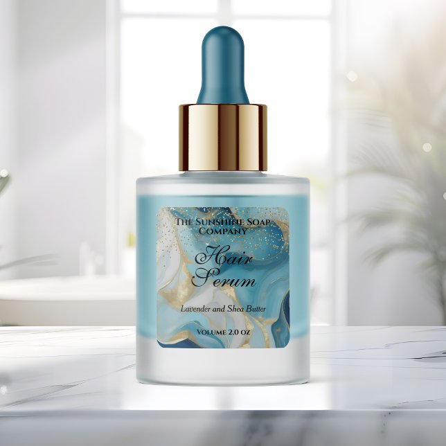Pegatina Cuadrada Blue marble & gold glitter dropper bottle label (Subido por el creador)