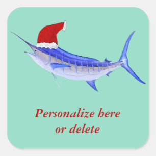 Pegatina Cuadrada Blue Marlin Fish Santa