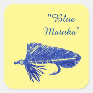 Pegatina Cuadrada Blue Matuka streamer, fly fish, fly tying art