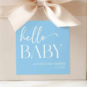 Pegatina Cuadrada Blue Minimalista Hello Baby Baby Shower