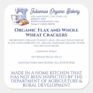 Pegatina Cuadrada Blue Mixer Bread Bakery Pastry Chef Food Product