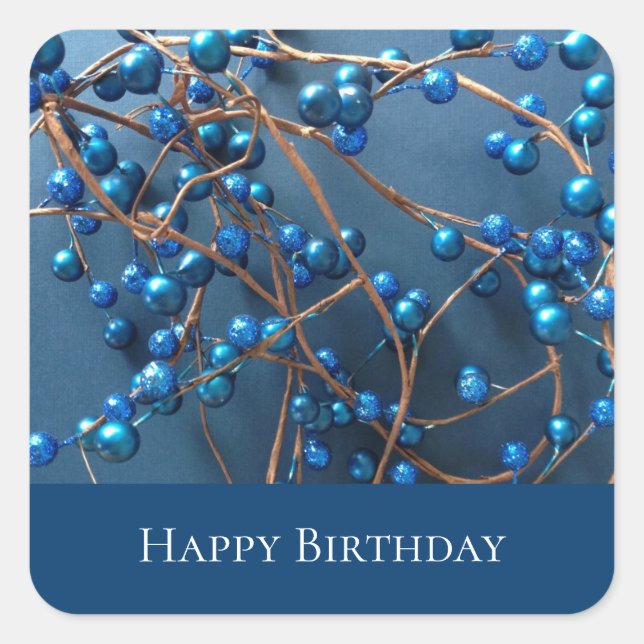 Pegatina Cuadrada Blue Modern Happy Birthday Trendy Berries (Anverso)