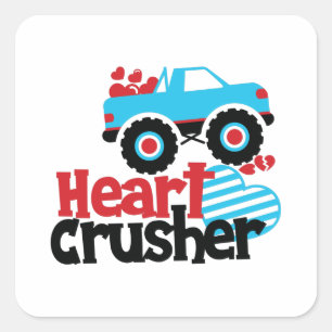 Pegatina Cuadrada Blue Monster Truck Heart Crusher Valentine