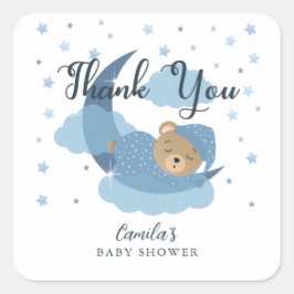 Pegatina Cuadrada Blue Over The Moon Sleeping Bear Gracias