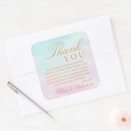 Pegatina Cuadrada Blue Pink Ombre Gender Reveal Baby Shower Thank