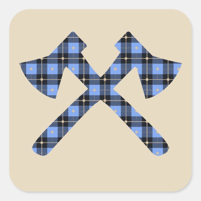 Pegatina Cuadrada Blue Plaid Ax Lumberjack (Anverso)