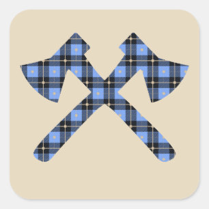 Pegatina Cuadrada Blue Plaid Ax Lumberjack