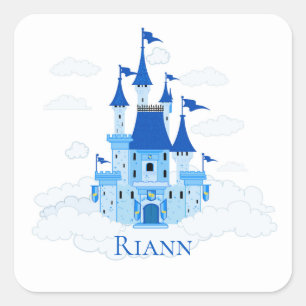 Pegatina Cuadrada Blue Princess Castle Personalized Girly