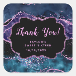 Pegatina Cuadrada Blue Purple Ocean Agate Sweet Dieciséis Gracias