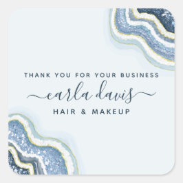 Pegatina Cuadrada Blue Purpurina Agate Geode Luxe Business Gracias