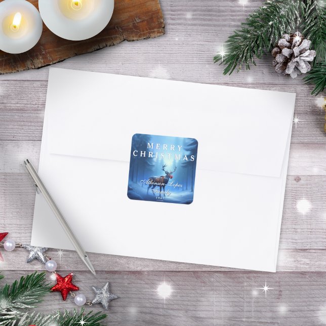 Pegatina Cuadrada Blue Reindeer Merry Christmas Family (Subido por el creador)