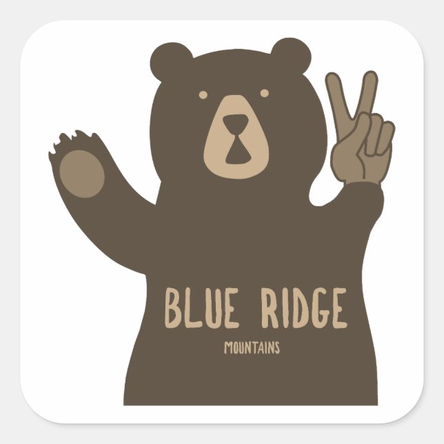 Pegatina Cuadrada Blue Ridge Mountains Peace Bear (Anverso)