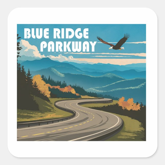 Pegatina Cuadrada Blue Ridge Parkway Eagle (Anverso)