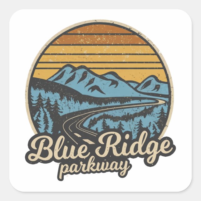 Pegatina Cuadrada Blue Ridge Parkway Retro (Anverso)