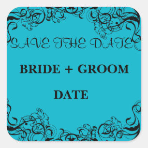 Pegatina Cuadrada Blue Save The Date Magnet