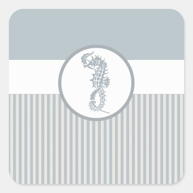 Pegatina Cuadrada Blue Seahorse Blue Classic Nautical Elegant (Anverso)
