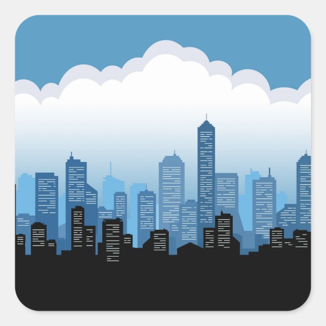 Pegatina Cuadrada Blue Skys Cityscape (Anverso)