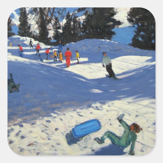 Pegatina Cuadrada Blue Sledge Belle Plagne (Anverso)