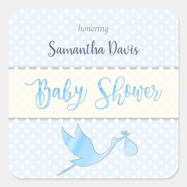 Pegatina Cuadrada Blue Stork Baby Boy Baby Shower (Anverso)