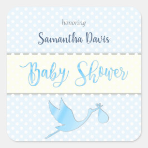 Pegatina Cuadrada Blue Stork Baby Boy Baby Shower