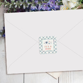 Pegatina Cuadrada Blue Sweet Floral Baby Girl Envelope Seal Label
