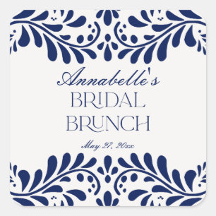 Pegatina Cuadrada Blue Talavera Tile Español Fiesta Bridal Brunch