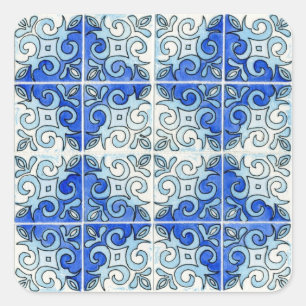 Pegatina Cuadrada Blue Tile Design 2 - Swirls