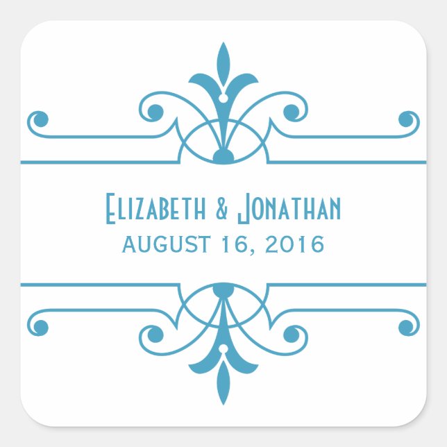 Pegatina Cuadrada Blue v2 Fancy Ornamental Wedding Stickers (Anverso)