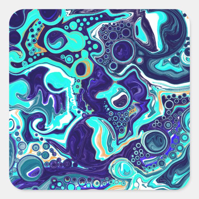 Pegatina Cuadrada Blue Verde azulada Ocean Swirls Fluid Art (Anverso)