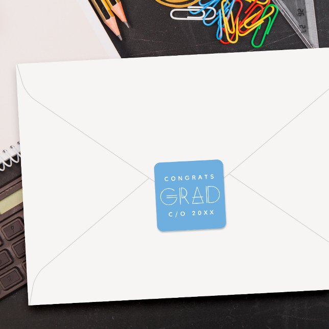 Pegatina Cuadrada Blue White Grad Typography Graduation Sticker (Subido por el creador)