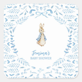 Pegatina Cuadrada Blue White Peter the Rabbit Beatrix Baby Shower