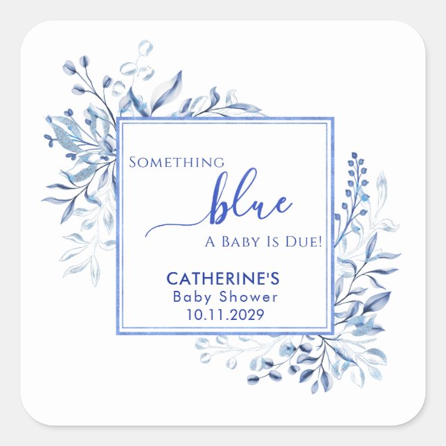 Pegatina Cuadrada Blue Wildflower Something Blue Baby Shower (Anverso)