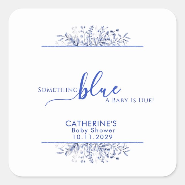 Pegatina Cuadrada Blue Wildflower Something Blue Baby Shower (Anverso)