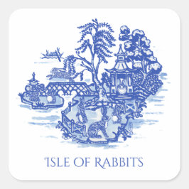 Pegatina Cuadrada Blue Willow I Love Rabbits Classic Chinoiserie