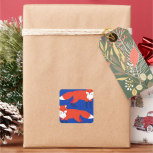 Pegatina Cuadrada Blue Winter Forest Woodland Fox
