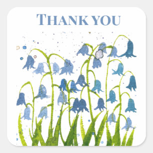 Pegatina Cuadrada Bluebells Floral Blue Bridal Ducha Boda