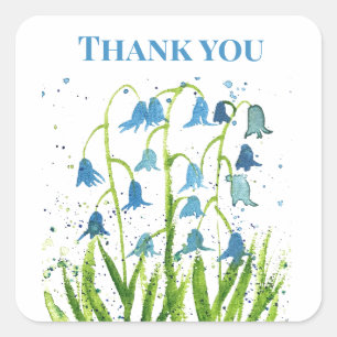 Pegatina Cuadrada Bluebells Floral Blue Bridal Ducha Bodas