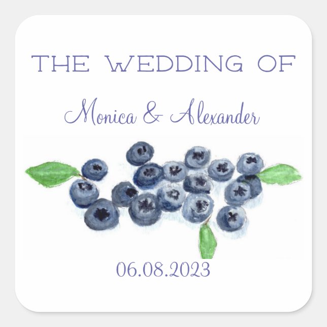 Pegatina Cuadrada Blueberries Fruits Wedding Party (Anverso)