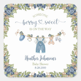 Pegatina Cuadrada Blueberry Berry Sweet Clothesline Baby Shower