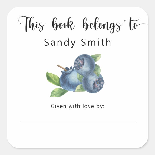 Pegatina Cuadrada Blueberry - Este libro pertenece a (Anverso)