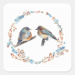 Pegatina Cuadrada Bluebird Parple Floral Wreath
