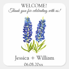 Pegatina Cuadrada Bluebonnets Novia y Groom Rustic Modern Boda