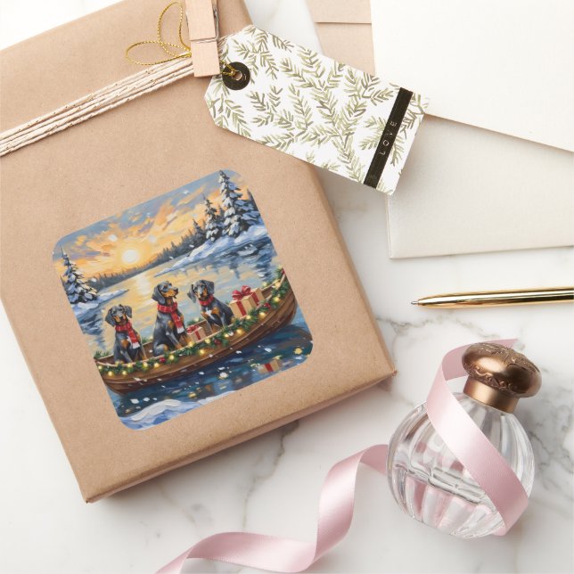 Pegatina Cuadrada Bluetick Coonhound Christmas Boat Holiday (Regalar)