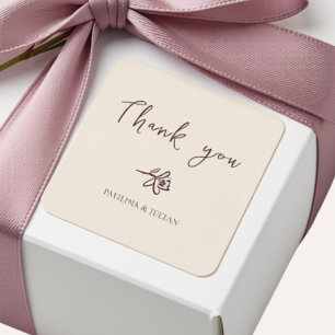 Pegatina Cuadrada Blush Cream & Burgundy Boda floral elegante