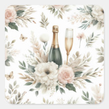Blush Floral Champagne Stickers