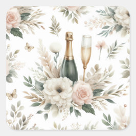 Pegatina Cuadrada Blush Floral Champagne Stickers