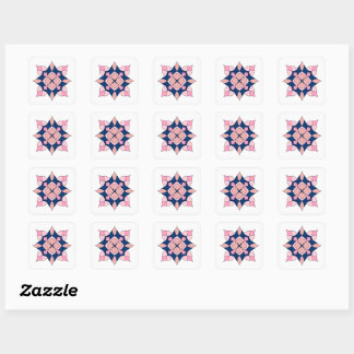 Pegatina Cuadrada Blush Pink and Navy Geometric Floral Tiles