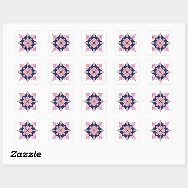 Pegatina Cuadrada Blush Pink and Navy Geometric Floral Tiles (Hoja)