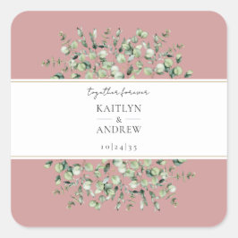 Pegatina Cuadrada Blush Pink Eucalyptus Together Forever Wedding 