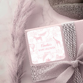 Pegatina Cuadrada Blush Pink Safari Jungle Animals Baby Shower 